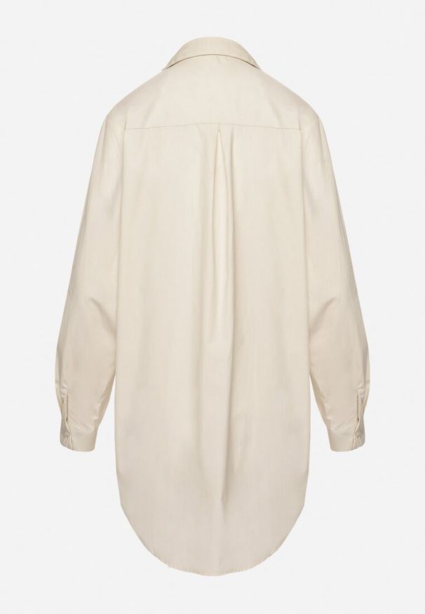 Born2be - Beżowa Koszula o Długim Kroju z Bawełny z Regulowanymi Rękawami Dolynna. Okazja: na spacer, na co dzień. Typ kołnierza: dekolt w kształcie V, kołnierzyk klasyczny. Kolor: beżowy. Materiał: bawełna. Długość: długie. Styl: elegancki, casual, klasyczny