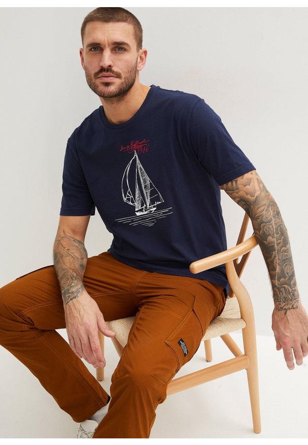 bonprix - T-shirt z czystej bawełny organicznej (2 szt.). Kolor: niebieski. Materiał: bawełna. Wzór: nadruk