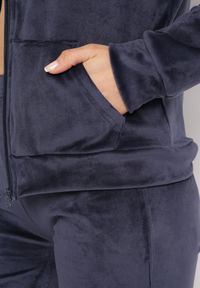 Born2be - Granatowy Welurowy Komplet Dresowy Bluza z Kapturem i Szerokie Spodnie Atiferi. Kolor: niebieski. Materiał: dresówka, welur #7