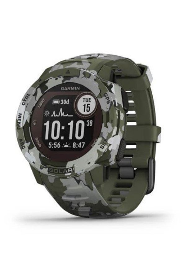 GARMIN - Zegarek sportowy Garmin Instinct Solar Camo Edition porostowy moro. Rodzaj zegarka: cyfrowe. Materiał: włókno. Styl: sportowy