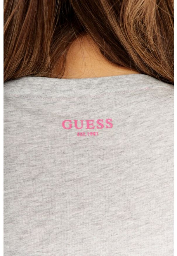 Guess - GUESS Szary t-shirt damski iconic, Rozmiar XS. Kolor: szary. Materiał: bawełna. Wzór: aplikacja