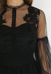 Born2be - Czarna Rozkloszowana Sukienka Tiulową z Koronką Llaudia. Kolor: czarny. Materiał: tiul, koronka. Wzór: koronka #3