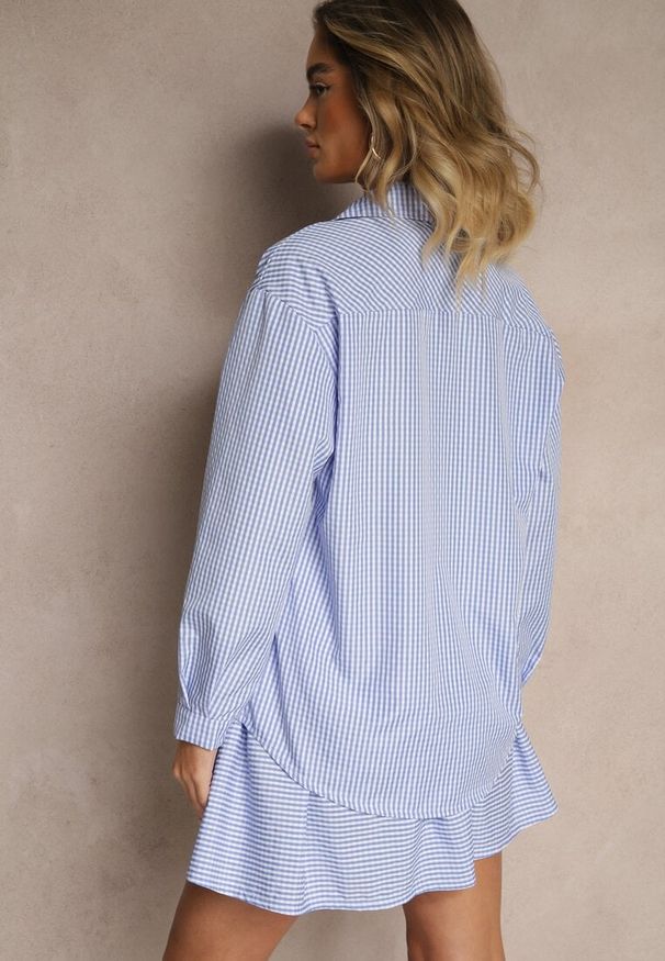 Renee - Jasnoniebieski Komplet Spódnica o Rozkloszowanym Kroju i Koszula Novarelle. Kolor: niebieski