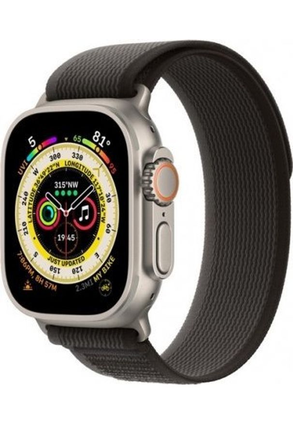 APPLE - Smartwatch Apple Watch Ultra GPS + Cellular 49mm Titanium Case Trail Loop Medium/Large Czarno-szary (MQFX3WB/A). Rodzaj zegarka: smartwatch. Kolor: wielokolorowy, czarny, szary