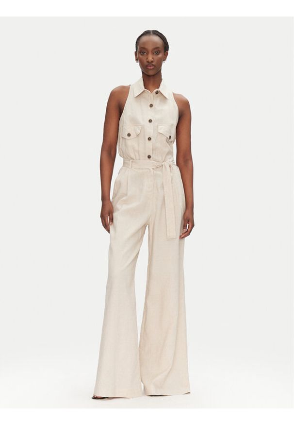 ACCESS FASHION Kombinezon 53-5500-133 Beżowy Regular Fit. Kolor: beżowy. Materiał: len