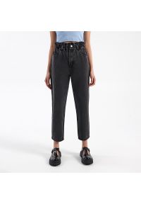 House - Jeansy mom fit z talią paperbag czarne - Czarny. Kolor: czarny #1