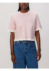 Reserved - Sweter z warkoczowym splotem - pastelowy róż. Kolor: różowy. Materiał: wełna, dzianina. Wzór: ze splotem #1