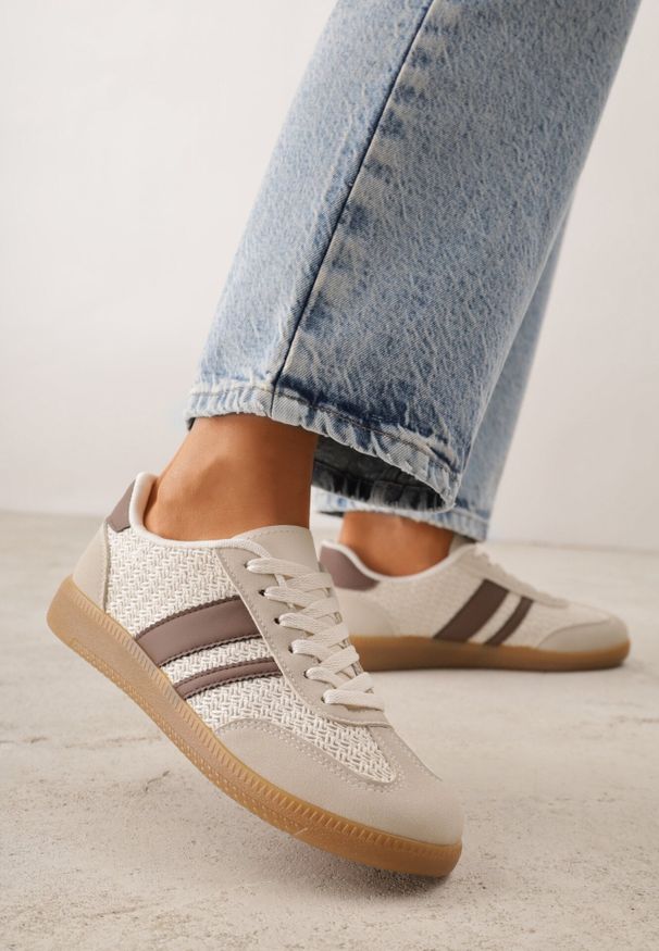 Born2be - Brązowe Sneakersy Kultowe Tenisówki z Plecioną Strukturą Loraebelle. Nosek buta: okrągły. Zapięcie: sznurówki. Kolor: brązowy. Materiał: skóra, materiał. Obcas: na obcasie. Wysokość obcasa: niski