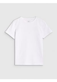 4f - 4F T-shirt regular gładki chłopięcy - biały 164 (13-14 lat). Okazja: na co dzień. Kolor: biały. Materiał: bawełna, jersey, materiał. Długość rękawa: krótki rękaw. Długość: krótkie. Wzór: gładki. Sezon: lato. Styl: sportowy, młodzieżowy, klasyczny, casual