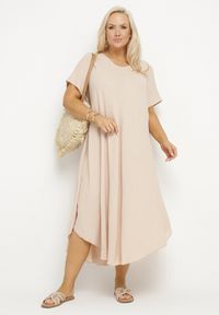Born2be - Beżowa Rozkloszowana Sukienka z Bawełną Elzedia. Okazja: na co dzień. Kolor: beżowy. Materiał: bawełna. Typ sukienki: rozkloszowane. Styl: casual, elegancki #7