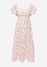 Born2be - Beżowa Sukienka Bawełniana o Rozkloszowanym Kroju z Bufiastymi Rękawami w Groszki Lorairian. Kolor: beżowy. Materiał: bawełna. Wzór: grochy. Styl: klasyczny #3