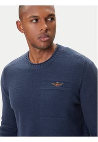 Aeronautica Militare Sweter 252MA1586UL00904 Granatowy Regular Fit. Kolor: niebieski. Materiał: wełna #3