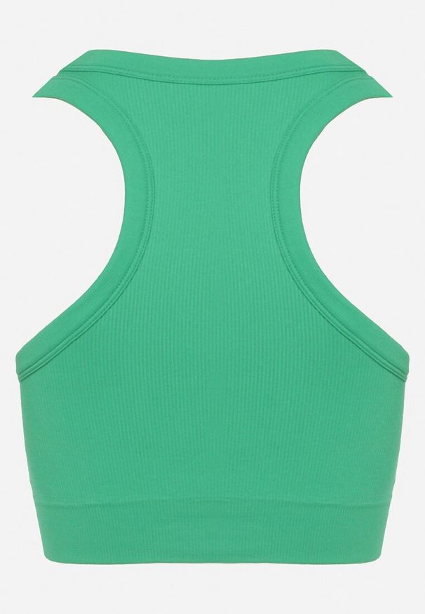 Born2be - Zielony Prążkowany Top Sportowy z Wyjmowanymi Miseczkami Ivafa. Kolor: zielony. Materiał: prążkowany. Styl: sportowy