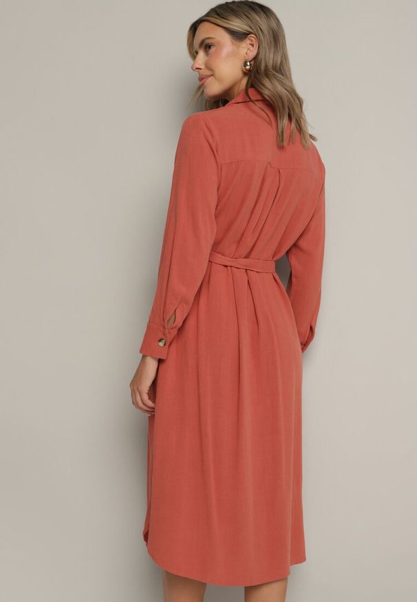 Born2be - Pomarańczowa Bawełniana Sukienka Koszulowa z Wiązanym Paskiem Zintrona. Okazja: na co dzień. Kolor: pomarańczowy. Materiał: bawełna. Typ sukienki: koszulowe. Styl: casual