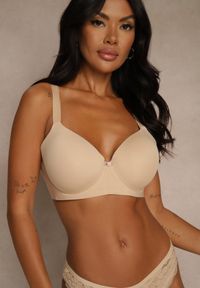 Renee - Beżowy Klasyczny Biustonosz o Gładkiej Fakturze Adriaros. Kolor: beżowy. Wzór: gładki #1