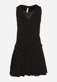 Born2be - Czarna Sukienka Góra w Stylu Kamizelki i Rozkloszowany Dół Eviraia. Okazja: na co dzień. Typ kołnierza: dekolt w kształcie V. Kolor: czarny. Typ sukienki: rozkloszowane. Styl: casual, klasyczny #5