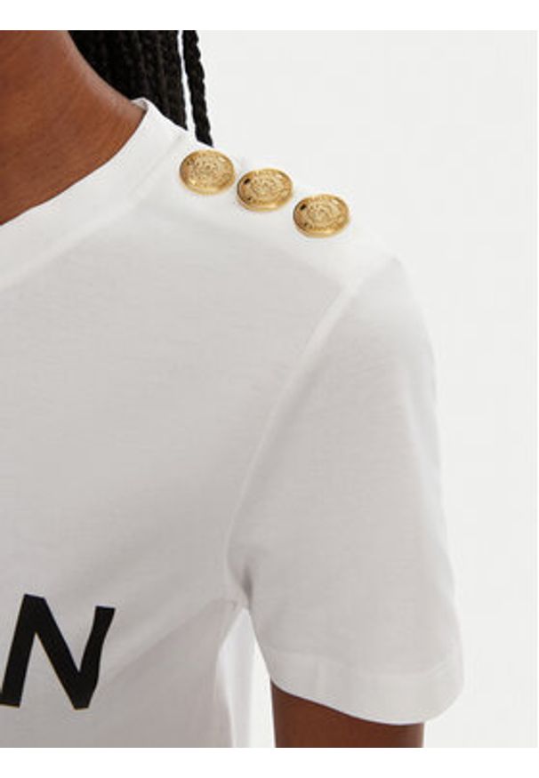 Balmain T-Shirt BF1EF005BB02 Biały Regular Fit. Kolor: biały. Materiał: bawełna