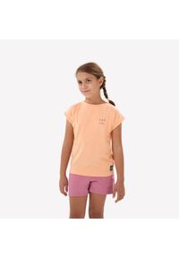 quechua - Koszulka turystyczna dla dzieci Quechua MH100. Kolor: pomarańczowy. Materiał: poliester, materiał, bawełna. Sezon: lato. Sport: turystyka piesza #1