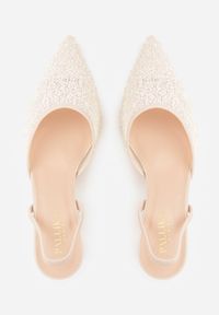 Born2be - Beżowe Szpilki z Paskiem na Piętę z Siateczkową Cholewką i Cekinami Lilinixia. Okazja: na co dzień. Zapięcie: pasek. Kolor: beżowy. Materiał: jeans. Szerokość cholewki: normalna. Wzór: gładki. Obcas: na szpilce. Styl: elegancki, casual, wizytowy #6