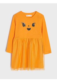 Sinsay - Sukienka - pomarańczowy. Kolor: pomarańczowy. Materiał: tiul, bawełna. Wzór: nadruk #1