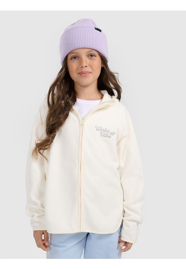 4f - 4F Polar loose z kapturem dziewczęcy - biały 152 (11-12 lat). Typ kołnierza: kaptur. Kolor: biały. Materiał: polar. Sezon: lato