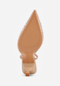 Born2be - Ciemnobeżowe Transparentne Szpilki z Odkrytą Piętą i Cyrkoniami na Nosku Ilunatia. Okazja: na co dzień, na randkę, na ślub cywilny, na wesele. Kolor: beżowy. Materiał: jeans. Obcas: na szpilce. Styl: casual, elegancki, wizytowy #5