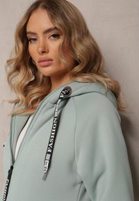 Renee - Miętowa Długa Bluza z Ocieplaną Podszewką i Taśmami z Napisami Filioppa. Kolor: miętowy. Materiał: dzianina. Długość: długie. Wzór: napisy. Sezon: zima, jesień #5