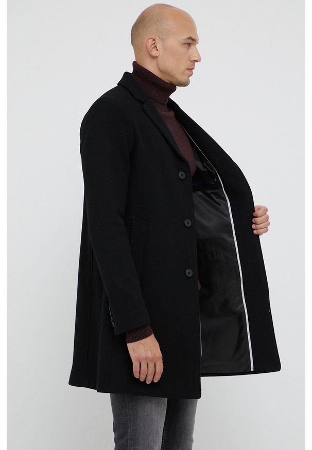 Selected - Płaszcz wełniany. Okazja: na co dzień. Kolor: czarny. Materiał: wełna. Styl: casual, klasyczny