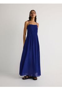 Reserved - Sukienka z wiskozą - niebieski. Kolor: niebieski. Materiał: wiskoza. Typ sukienki: proste
