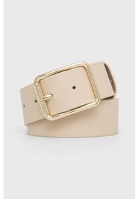 Patrizia Pepe Pasek skórzany damski kolor beżowy. Kolor: beżowy. Materiał: skóra