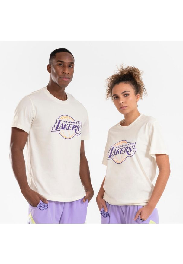TARMAK - Koszulka do gry w koszykówkę unisex Tarmak NBA Lakers TS 900. Kolor: biały, wielokolorowy. Materiał: poliester, bawełna, materiał. Sport: koszykówka