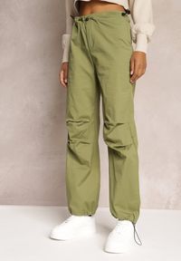Renee - Zielone Szerokie Spodnie ze Stoperami i Marszczoną Talią Nirli. Stan: podwyższony. Kolor: zielony #3