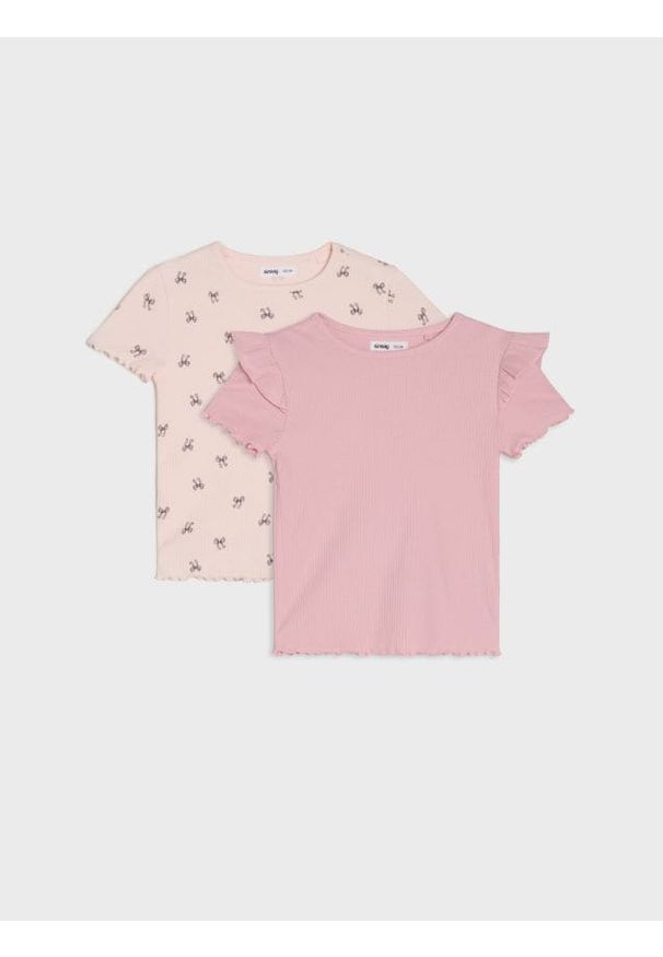 Sinsay - Prążkowana koszulka z falbanami 2 pack - wielobarwny. Materiał: prążkowany
