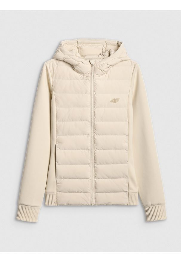 4f - 4F Kurtka z wypełnieniem syntetycznym damska - beżowa M. Okazja: na co dzień. Kolor: beżowy. Materiał: syntetyk. Styl: casual