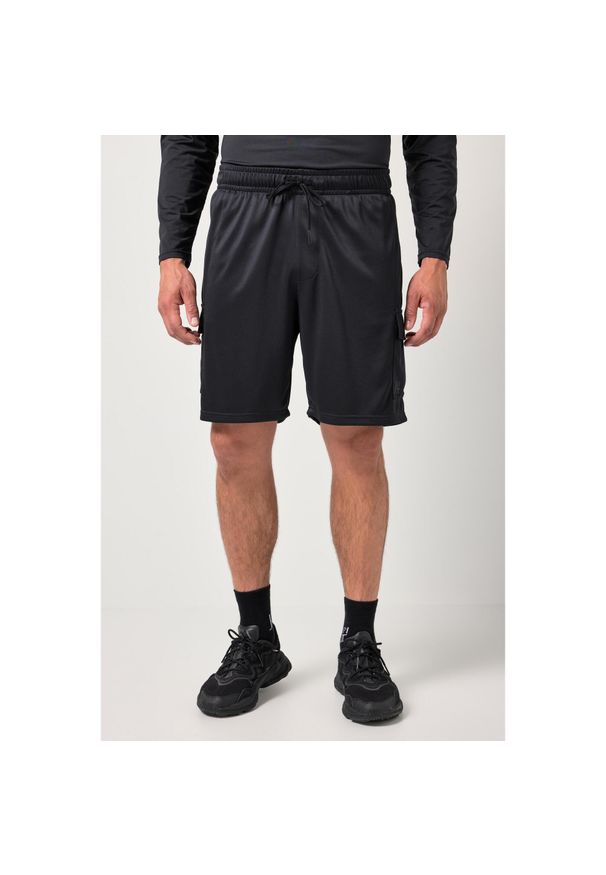 JAY-PI - Męska Bermudy funkcyjne fitness oddychający materiał kieszenie cargo. Kolekcja: plus size. Kolor: czarny. Materiał: poliester, materiał. Sport: fitness