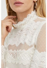 TwinSet - Twinset bluzka damska kolor beżowy z aplikacją. Okazja: na co dzień. Kolor: beżowy. Materiał: materiał. Długość rękawa: na ramiączkach. Długość: długie. Wzór: aplikacja. Styl: casual #4