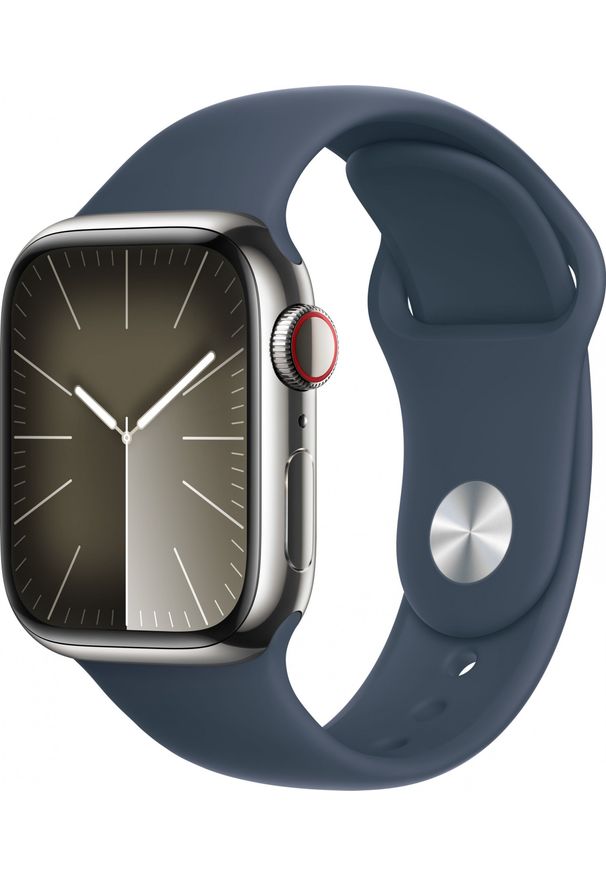 APPLE - Smartwatch Apple Watch 9 GPS + Cellular 41mm Silver Stainless Steel Sport M/L Niebieski (MRJ33QF/A). Rodzaj zegarka: smartwatch. Kolor: niebieski. Styl: sportowy