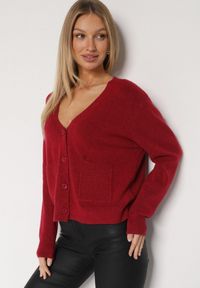 Born2be - Bordowy Rozpinany Kardigan z Dodatkiem Kaszmiru Vetirira. Okazja: na co dzień. Kolor: czerwony. Materiał: kaszmir. Styl: casual, klasyczny #3