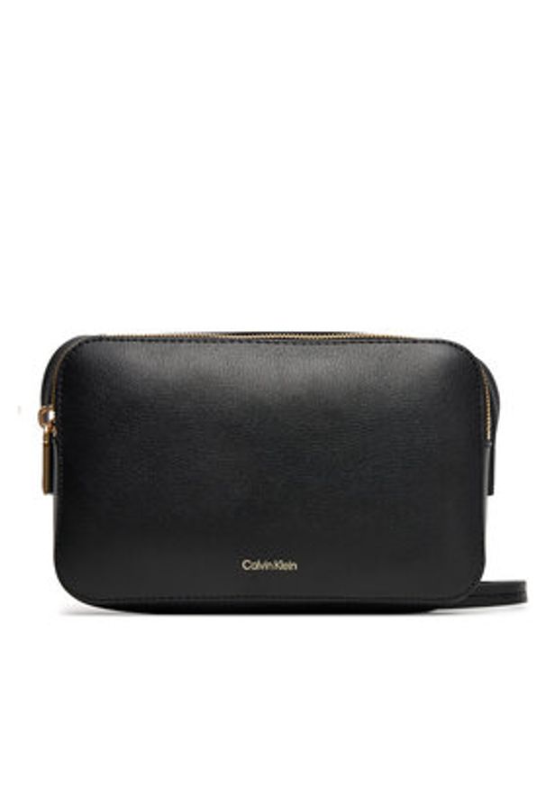 Calvin Klein Torebka Foil Logo Elongated Camera Bag LV04F3276G Czarny. Kolor: czarny. Materiał: skórzane