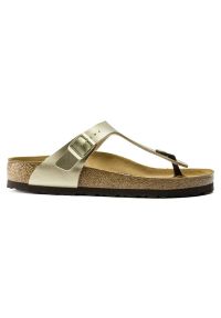 Birkenstock - BIRKENSTOCK GIZEH BF Klapki damskie. Okazja: na co dzień. Kolor: złoty. Materiał: materiał, skóra. Styl: wakacyjny, elegancki, casual, klasyczny #1