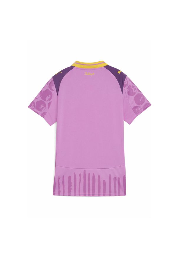 Puma - Damska koszulka KIDSUPER × BORUSSIA DORTMUND PUMA Mauve Pop Faster Yellow Pink. Kolor: różowy. Wzór: geometria, kolorowy