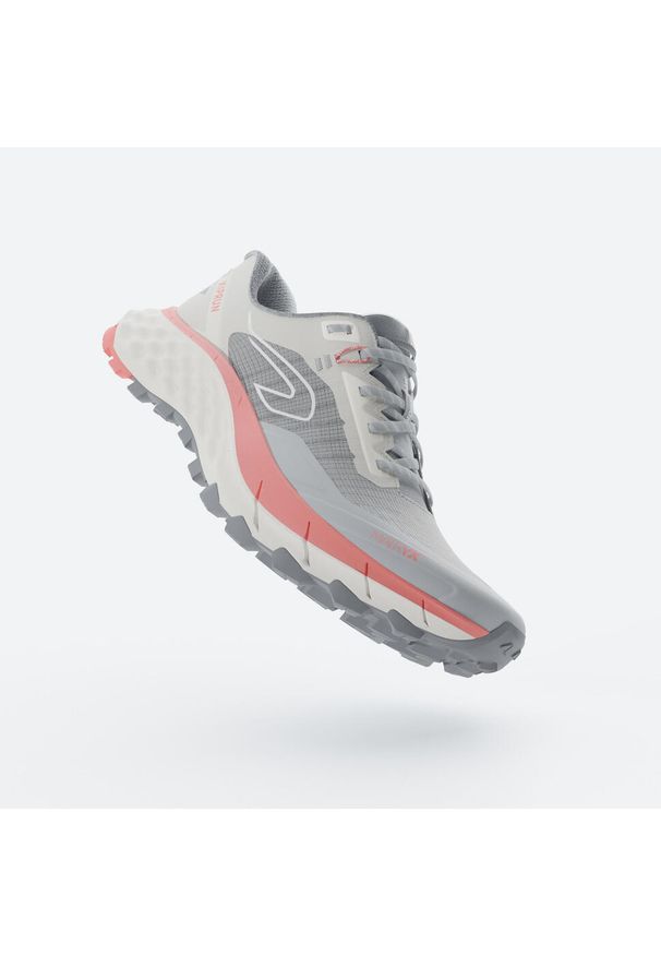 KIPRUN - Buty do biegania w terenie damskie Kiprun MT Cushion 2. Kolor: czerwony, różowy, szary, wielokolorowy, biały. Materiał: kauczuk, materiał. Szerokość cholewki: normalna. Sport: bieganie