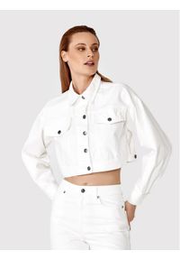 Simple Kurtka jeansowa KUD003 Biały Regular Fit. Kolor: biały. Materiał: jeans, bawełna #1