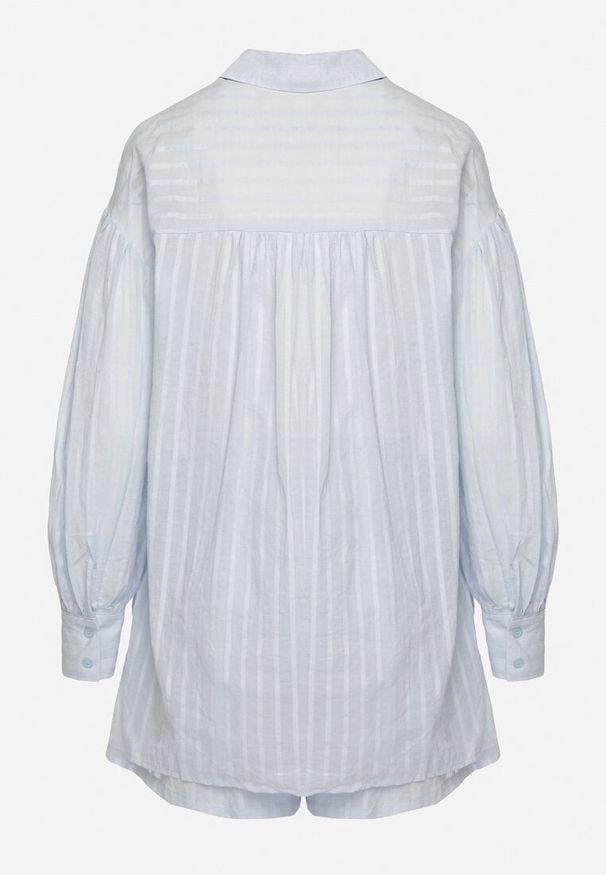 Born2be - Jasnoniebieski 2-cześciowy Komplet z Szortami i Elegancką Koszulą Alesa. Kolor: niebieski