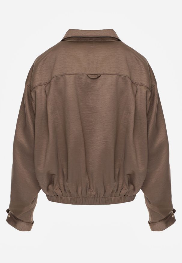 Born2be - Brązowa Kurtka Typu Bomberka Ozdobiona Kołnierzykiem Tellavan. Okazja: na co dzień. Kolor: brązowy. Materiał: poliester, jeans. Wzór: aplikacja. Styl: casual