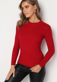Born2be - Bordowy Prążkowany Sweter z Bawełną Mevin. Okazja: na co dzień. Kolor: czerwony. Materiał: bawełna, prążkowany. Styl: casual, elegancki