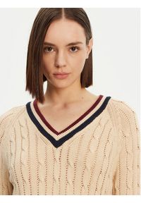 TOMMY HILFIGER - Tommy Hilfiger Sweter Varsity WW0WW43972 Beżowy Regular Fit. Kolor: beżowy. Materiał: bawełna #5