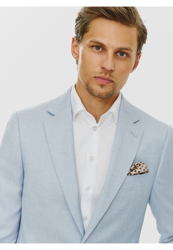 Pako Lorente - PAKO LORENTE – Niebieska marynarka męska. Okazja: na co dzień. Kolor: niebieski. Materiał: jeans. Wzór: gładki. Styl: casual, sportowy