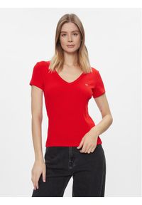 Tommy Jeans T-Shirt Essential DW0DW17385 Czerwony Slim Fit. Kolor: czerwony. Materiał: bawełna #1