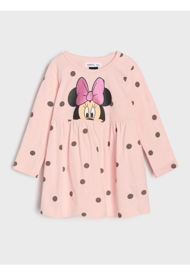 Sinsay - Sukienka w groszki Minnie Mouse - różowy. Kolor: różowy. Wzór: grochy, motyw z bajki